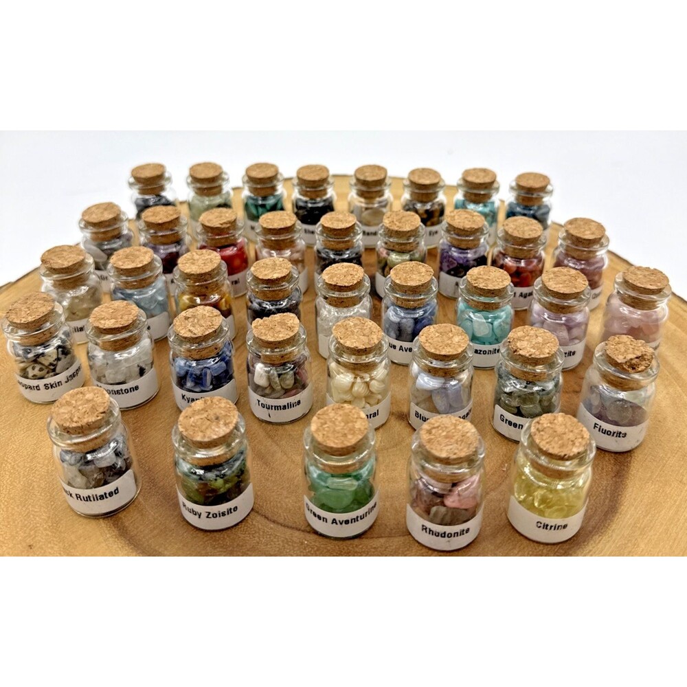 Mini Crystal Bottles Collection Natural Gemstone Chips Healing Lot Of  39